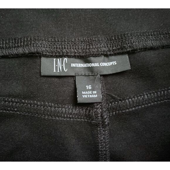 INC Womens Size 16 Black Plaid Side Striped Pull On Skinny Pants 30" Inseam - Picture 7 of 7